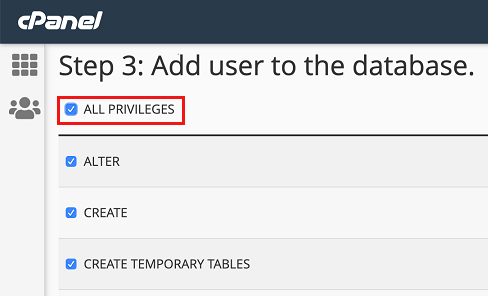 Choose Database Privileges
