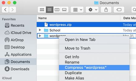 Compress WordPress Folder on Mac