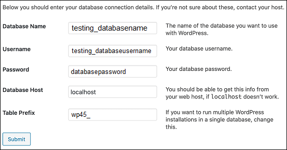 Enter Database Details During WordPress Setup