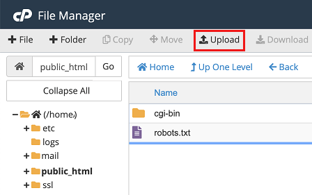 Upload File Option in File Manager