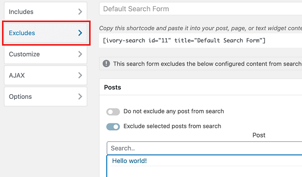 Excludes Tab in Ivory Search Plugin