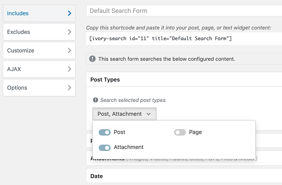 Includes Tab in Ivory Search Plugin
