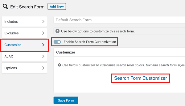 Search Form Customizer Option in Ivory Search Plugin