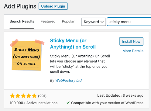 Sticky Menu or Anything Plugin in WordPress